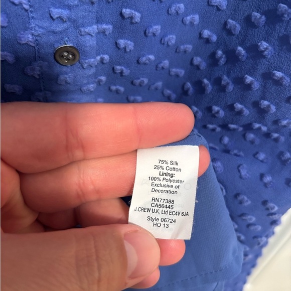 J.Crew Silk Clip Dot Sleeveless Ruffle Blouse Size 4 Royal Blue - Picture 3 of 5